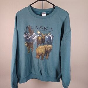 Jerzees Vintage Alaska Nature Wolves Crewneck Graphic Sweatshirt Mens Large